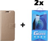 iPhone 7 Plus / 8 Plus Telefoonhoesje - Bookcase - Ruimte voor 3 pasjes - Kunstleer - met 2x Tempered Screenprotector - SAFRANT1 - Goud