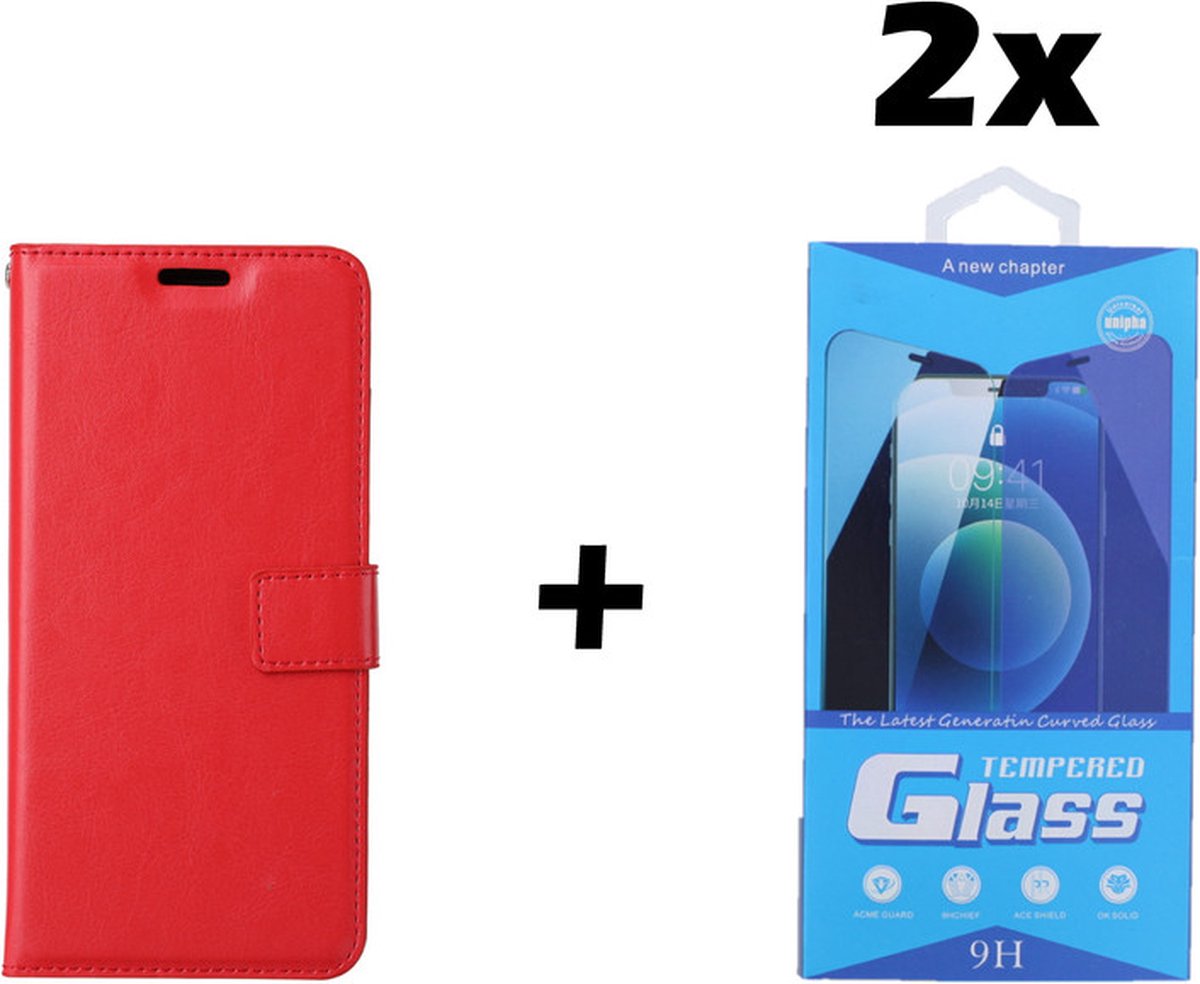 Samsung Galaxy A20e Telefoonhoesje - Bookcase - Ruimte voor 3 pasjes - Kunstleer - met 2x Tempered Screenprotector - SAFRANT1 - Rood