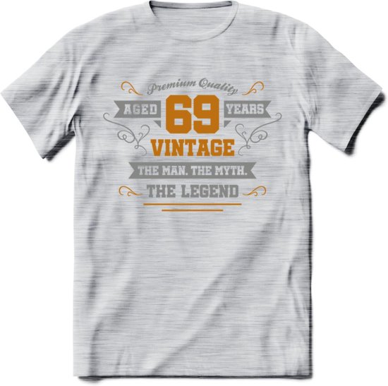 69 Jaar Legend T-Shirt | Goud - Zilver | Grappig Verjaardag Cadeau | Dames - Heren | - Licht Grijs - Gemaleerd - S