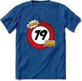 79 Jaar Hoera Verkeersbord T-Shirt | Grappig Verjaardag Cadeau | Dames - Heren | - Donker Blauw - L