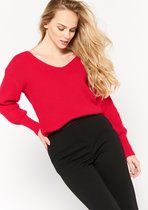 LOLALIZA Gebreide trui met brede V-hals - Rood - Maat XL