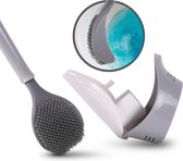 Ekostar® Online Shopping - Elite Siliconen Wc Borstel met houder - Toiletborstel met houder - Hygiënisch - Wc Borstel Hangend - Wit/Grijs