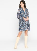 LOLALIZA Babydoll jurk met retro print - Marine Blauw - Maat 40