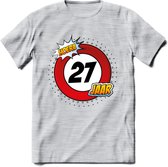 27 Jaar Hoera Verkeersbord T-Shirt | Grappig Verjaardag Cadeau | Dames - Heren | - Licht Grijs - Gemaleerd - M
