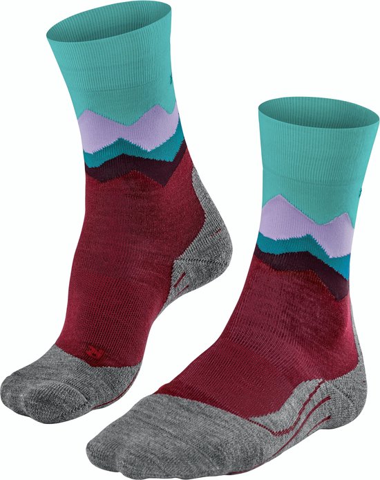 FALKE TK2 Crest Wandelsokken dik versterkt met patroon met medium padding lang en warm voor wandelen Merinowol Rood Dames Sportsokken - Maat 39-40