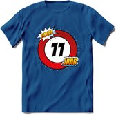 11 Jaar Hoera Verkeersbord T-Shirt | Grappig Verjaardag Cadeau | Dames - Heren | - Donker Blauw - M