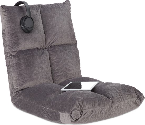 Chaise de sol Relaxdays - coussin de sol - avec dossier - coussin lounge - réglable - gris