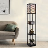 Vloerlamp met legplanken Hout zwart 26 x 26 x 160 cm - Honigraat