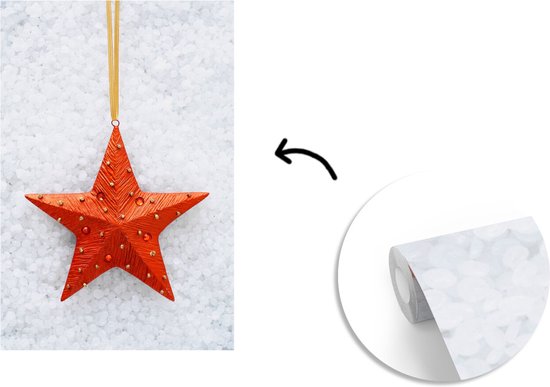 Papier peint photo peint photo vinyle - Une étoile rouge avec un fond enneigé largeur 200 cm x hauteur 300 cm - Tirage photo sur papier peint (disponible en 7 tailles)