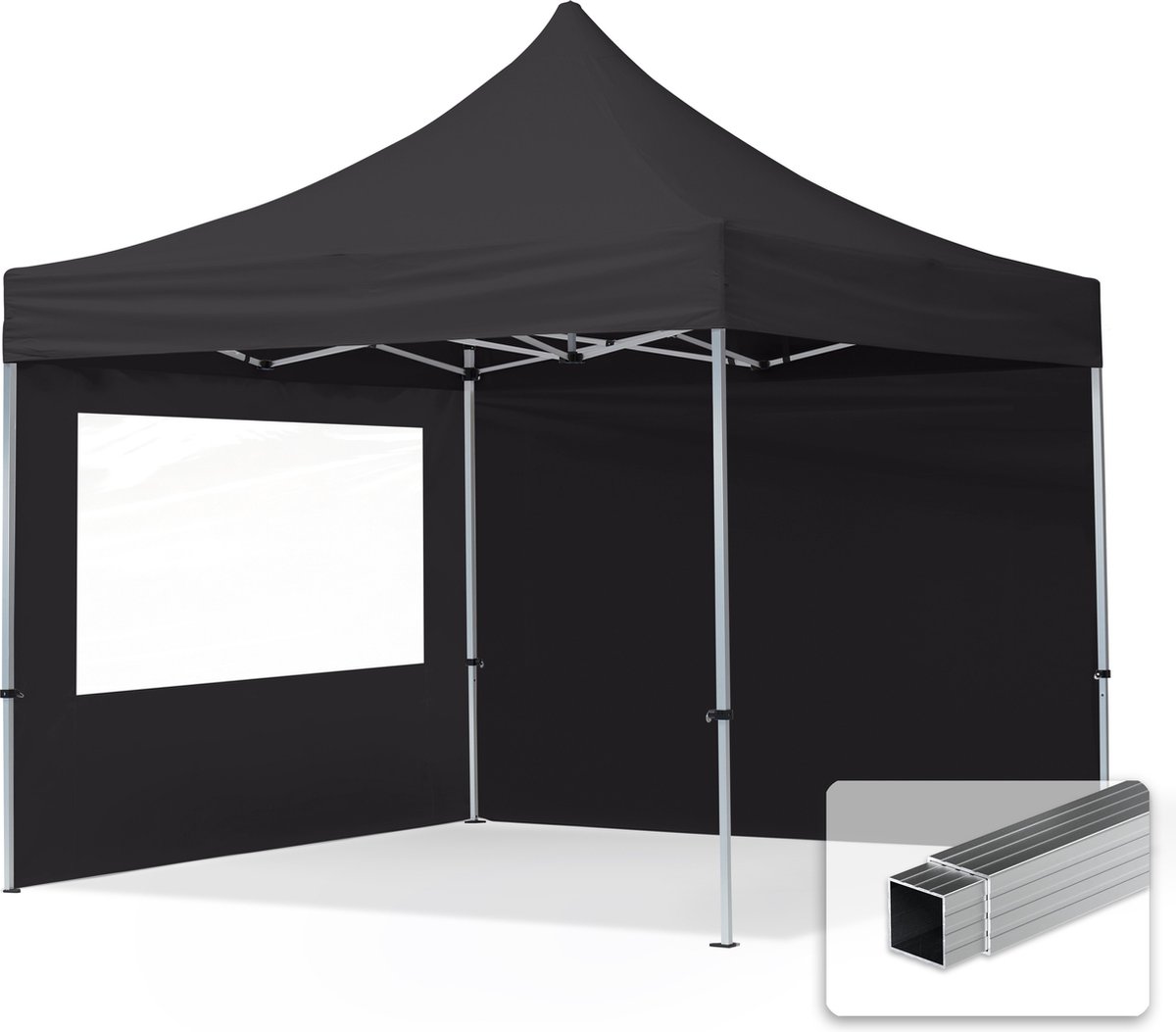 3x3 m Easy Up partytent Vouwpaviljoen, ECONOMY alu 32mm met zijwanden (panorama), zwart
