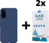 Siliconen Backcover Hoesje Samsung Galaxy S20 Blauw - 2x Gratis Screen Protector - Telefoonhoesje - Smartphonehoesje