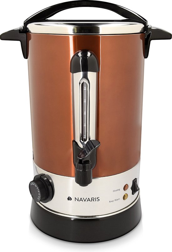 Navaris glühweinketel met temperatuurregelaar 6,8L - RVS glühweinkoker met tap - Warm water ketel - Thermostaat - Oververhittingsbeveiliging - Koper