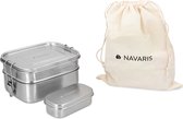 Boîte à pain en acier inoxydable Navaris 3 pièces - Ensemble de 3 pièces - Plateau de préparation de repas - Boîte de produits frais - Boîte à lunch double - Passe au lave-vaisselle