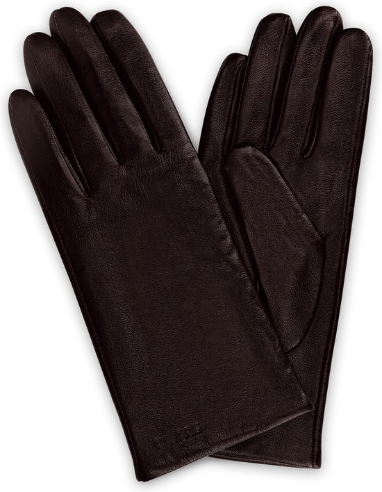Navaris echt leren touchscreen handschoenen - 100% lederen handschoenen voor dames - Dameshandschoenen met zachte voering van kasjmier - Donkerbruin