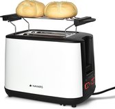 Navaris broodrooster met dubbel rek - Met broodjesopzetstuk en 2 extra grote toastsleuven - 6 Standen voor toast perfectie - 1000 W - Wit