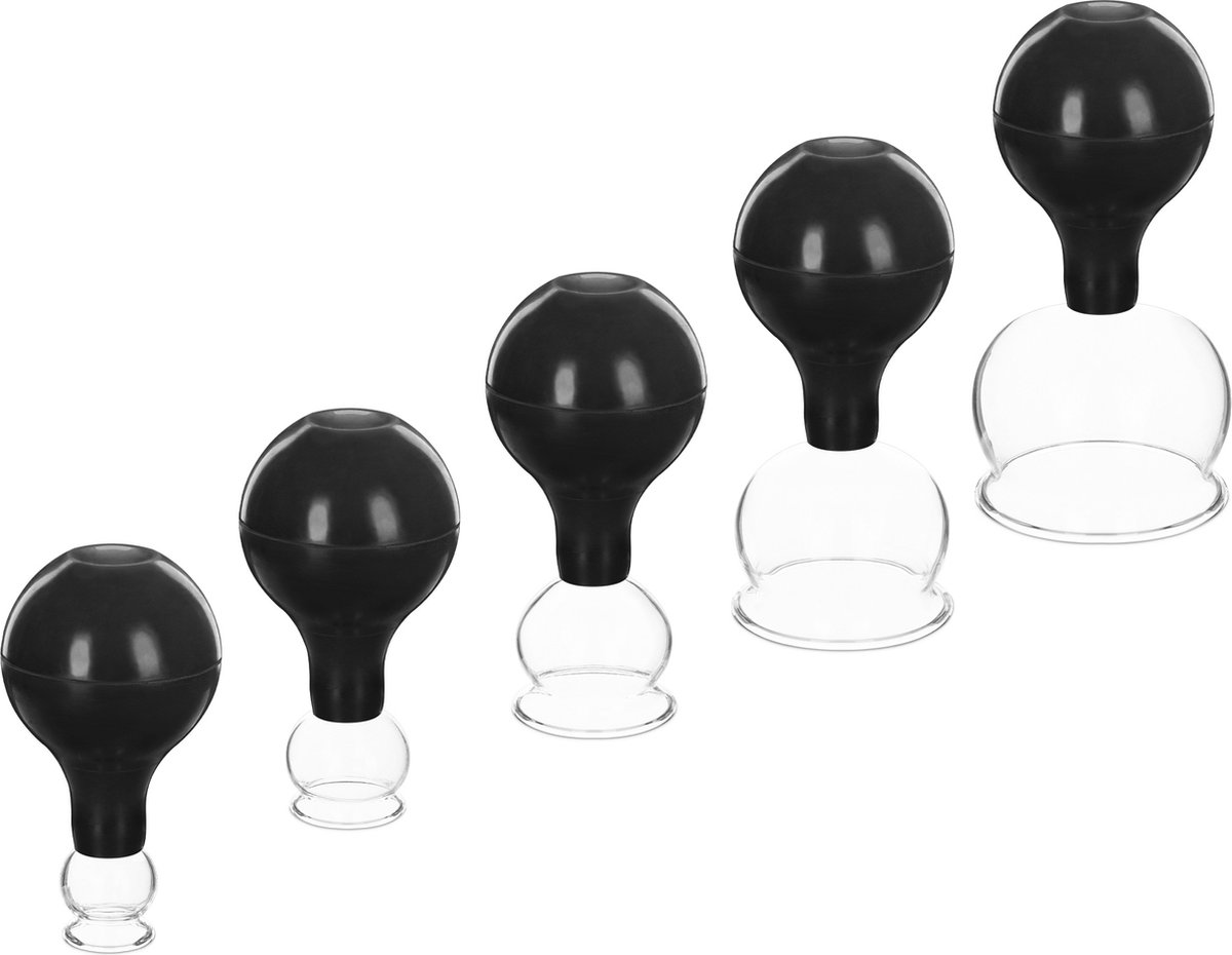 Goedkoopste Navaris cupping massageset 5-delig - Set van 5 glazen vacuümzuignappen voor het masseren van gezicht, benen, armen of rug - Zuignapmassage - Zwart