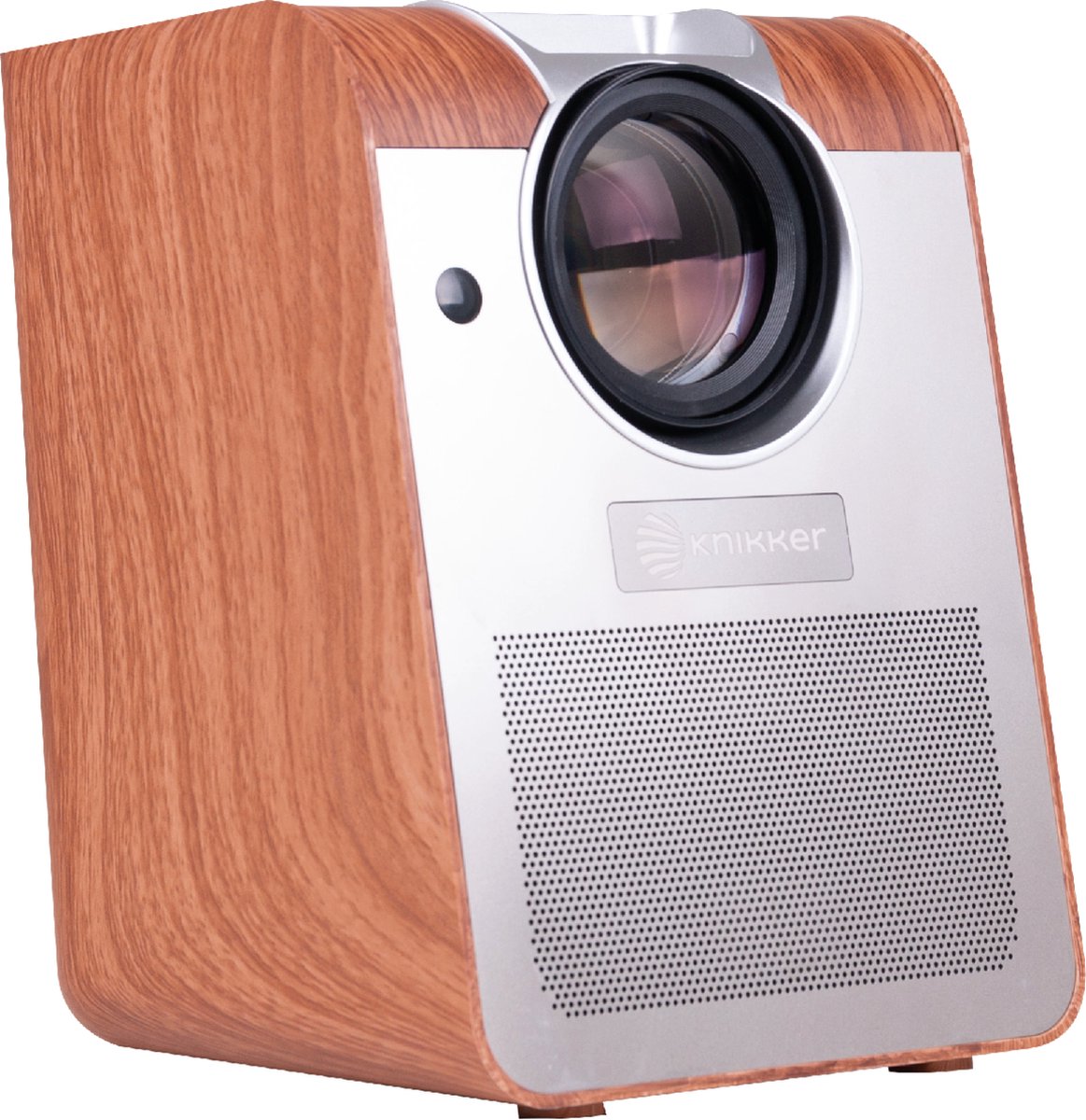 Knikker Mini Beamer Smartphone Wifi Bluetooth - Mini Projector Full HD 1080p met Android 9 - Walnut