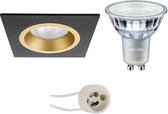 LED Spot Set - Prima Rodos Pro - GU10 Fitting - Inbouw Vierkant - Mat Zwart/Goud - 93mm - Philips - MASTER 927 36D VLE - 4.9W - Warm Wit 2200K-2700K - DimTone Dimbaar
