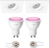 Primux Borny Pro - Inbouw Vierkant - Mat Wit - Kantelbaar - 92mm - Philips Hue - LED Spot Set GU10 - White and Color Ambiance - Bluetooth