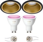 Prima Minko Pro - Inbouw Rond - Mat Zwart/Goud - Verdiept - Ø90mm - Philips Hue - LED Spot Set GU10 - White and Color Ambiance - Bluetooth