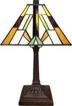 LumiLamp Tiffany Tafellamp 20*20*34 cm E14/max 1*25W Bruin Kunststof, Glas Tiffany Bureaulamp Tiffany Lampen