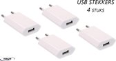Universal USB adapter - 4 stuks - USB stekker - USB lader - Reisstekker - Blokje - Universeel - Wit - USB Charger
