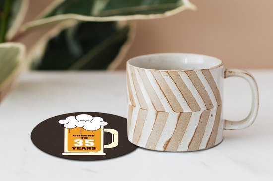 Sous-verres pour verres - Ronds - Bières - Anniversaire - 35 ans - 10x10 cm - Sous-verres en verre - 6 pièces