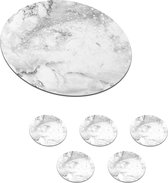 Onderzetters voor glazen - Rond - Grijs marmer en glitter - zwart wit - 10x10 cm - Glasonderzetters - 6 stuks