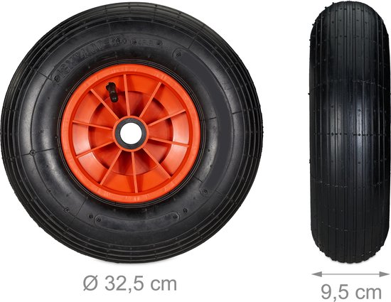 Relaxdays kruiwagenwiel 4.00-6 - rubber - 3 adapters - anti-lek - met luchtband - 100 kg - zwart-rood van Relaxdays — afbeelding 3