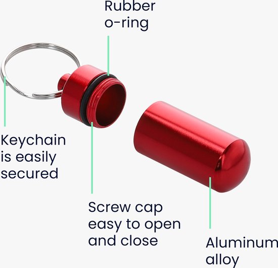 Porte-clés pour pilulier kwmobile 2 en noir / rouge - Boîte à médicaments pratique pour les déplacements - Pilulier en aluminium avec bouchon à vis