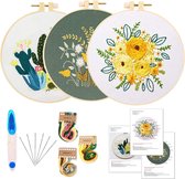 Happy Goods - borduurpakketten volwassenen - Bloemen en Planten - Borduur set van 3 - Borduur stof en Borduurnaalden – Borduren Pakket Volwassenen - Hobby en Creatief Volwassenen - hobbypakket