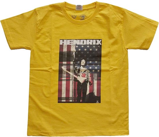 Jimi Hendrix - Peace Flag Kinder T-shirt - Kids tm 6 jaar - Geel