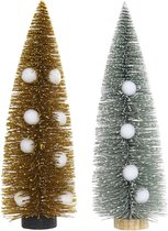 LuxuryLiving - Kerstboom - DKD Home Decor - Polyester Hout - Pompons - 10 x 10 x 30 cm - 2 pcs