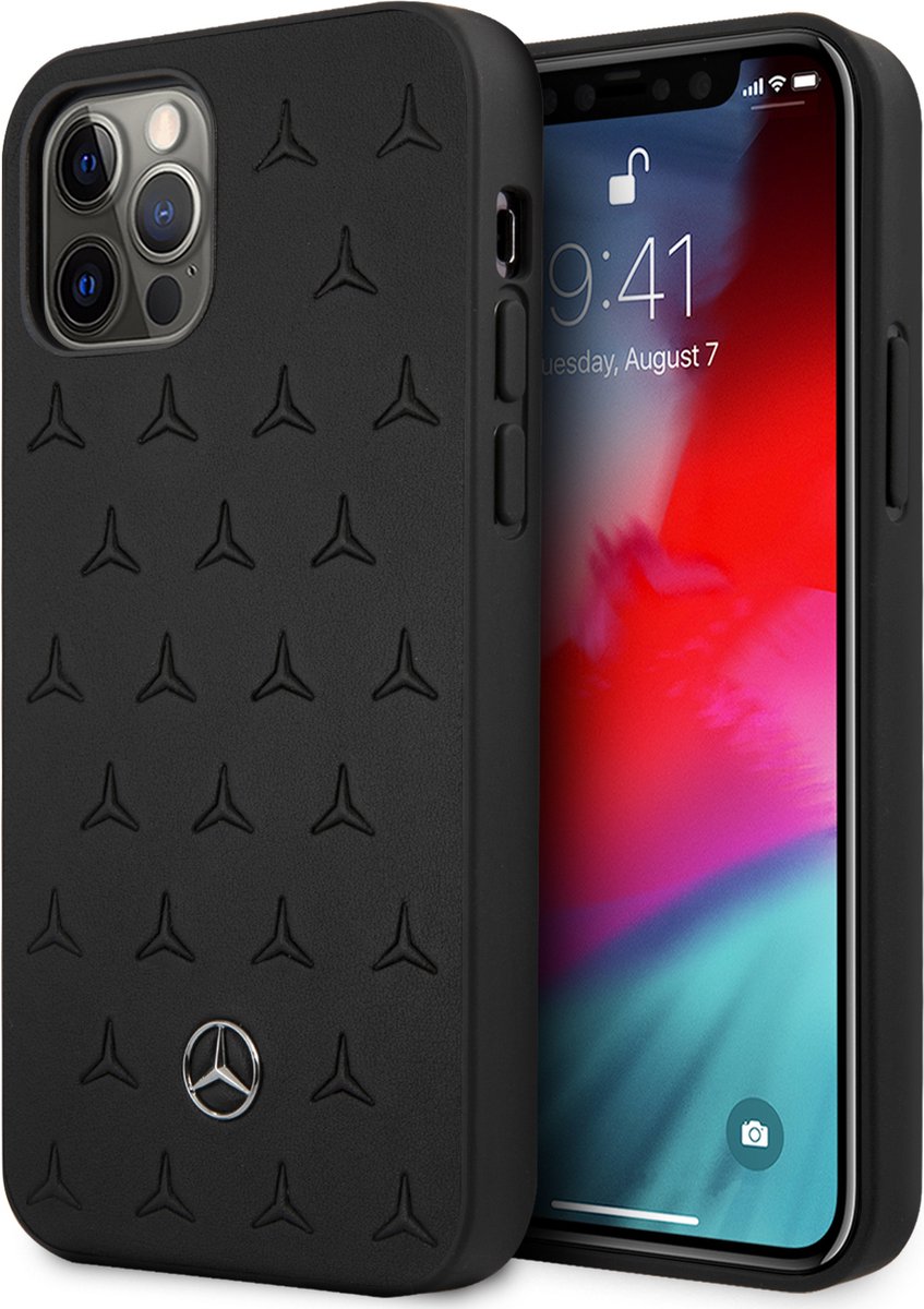 Backcase hoesje geschikt voor iPhone 12 Pro Max - Mercedes-Benz - Effen Zwart - Leer