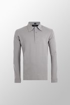 Vercate - Heren Polo met lange mouwen - Lichtgrijs - Slim Fit - Piqué Katoen - Maat M