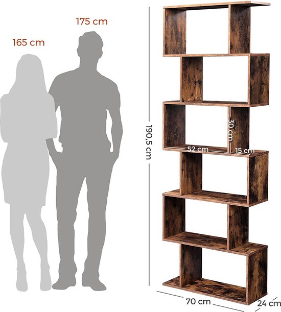 Boekenkast - Industriële Kast - Kast - Woonkamer kast - Kubus kast - 6 Compartimenten - Bruin — afbeelding 3