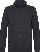 Profuomo - Pullover Merino Half Zip Antraciet - XL - Slim-fit