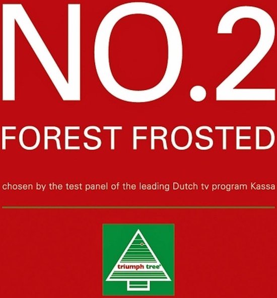Rode achtergrond met tekst: NO.2 FOREST FROSTED, gekozen door het testpanel van het tv-programma Kassa, en het logo.