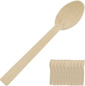 Relaxdays wegwerpbestek bamboe - vorken messen of lepels - bestek set - 100x - duurzaam - lepel