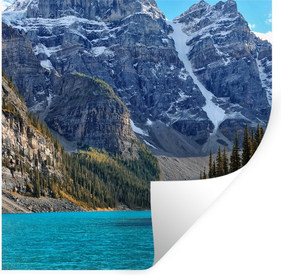 Muurstickers - Sticker Folie - Bergen achter Moraine Lake in Canada - 120x120 cm - Plakfolie - Muurstickers Kinderkamer - Zelfklevend Behang XXL - Zelfklevend behangpapier - Stickerfolie