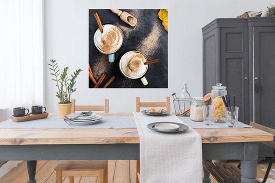 Poster Vue aérienne d'un café d'automne servi à la cannelle - 100x100 cm XXL