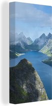 Canvas Schilderij Uitzicht over fjorden in Noorwegen - 20x40 cm - Wanddecoratie