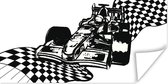 Affiche Une voiture de course de Formule 1 avec un drapeau d'arrivée dans un dessin - 160x80 cm