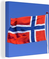 Canvas Schilderij Noorse vlag in de blauwe lucht - 20x20 cm - Wanddecoratie