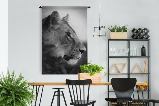 Tapisserie - Tissu mural - un tigre dans la jungle - noir et blanc - 120x180 cm - Tapisserie