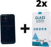 Crystal Backcase Transparant Shockproof Met Pasjeshouder Hoesje iPhone 12 Mini Blauw - 2x Gratis Screen Protector - Telefoonhoesje - Smartphonehoesje
