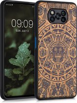 kwmobile telefoonhoesje compatibel met Xiaomi Poco X3 NFC / Poco X3 Pro - Hoesje met bumper in lichtbruin / zwart - kersenhout - Maya Kalender design