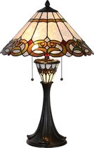 LumiLamp Tiffany Tafellamp Ø 40*61 cm E27/max 2*40W Beige, Rood Glas in lood Driehoek Tiffany Bureaulamp Tiffany Lampen