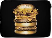 Laptophoes 13 inch - Gouden hamburger op een zwarte achtergrond. - Laptop sleeve - Binnenmaat 32x22,5 cm - Zwarte achterkant
