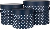Hoedendoos Set van 3 Ø 23*20 cm Blauw Karton Stippen Opbergdoos
